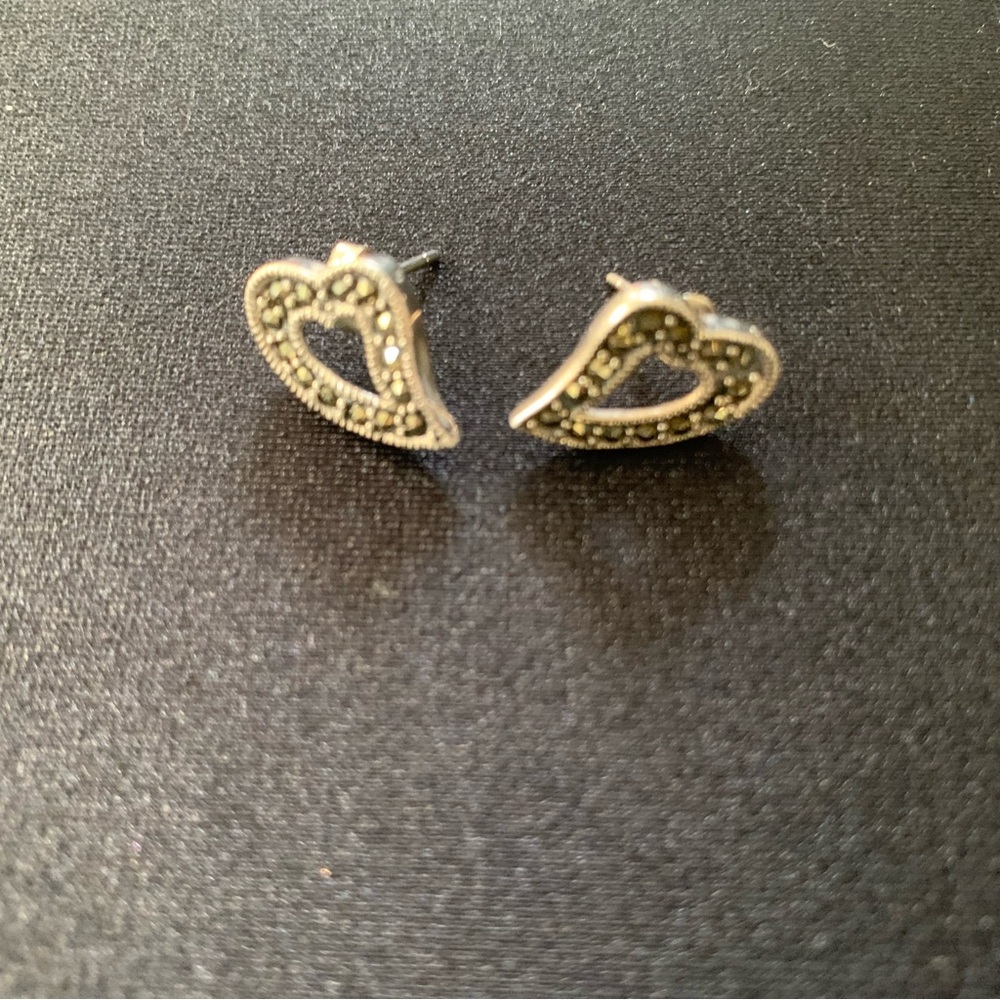 Vintage Marcasite Heart-Shaped Silver Earrings
